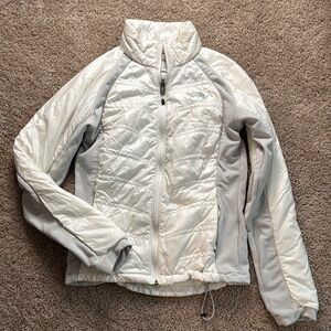 The North Face White and Gray Ski Jacket with Water-Resistant Fabric